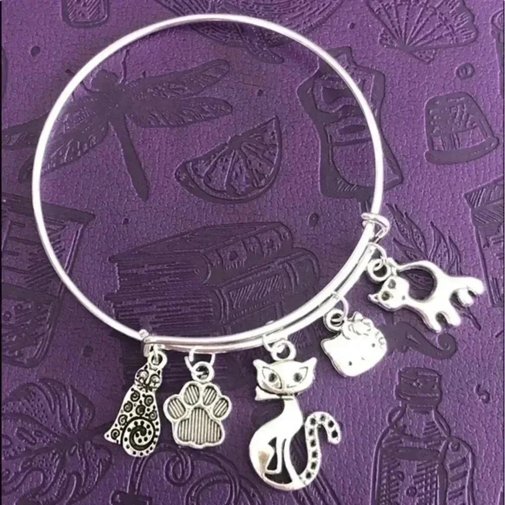 Cats Kitty Kittens High Polish Stainless Steel Adjustable Charm Bracelet NWT